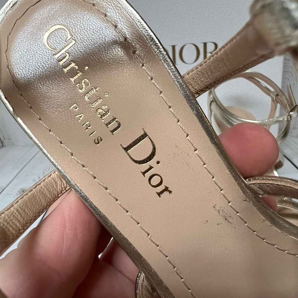 Christian Dior Rhodes Strappy Leather Sandal Pale Gold Sz 35 / 5 - Picture 10 of 15
